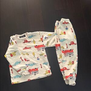 Albion Kids Matching suede Set - Cream with Red and Blue Cars